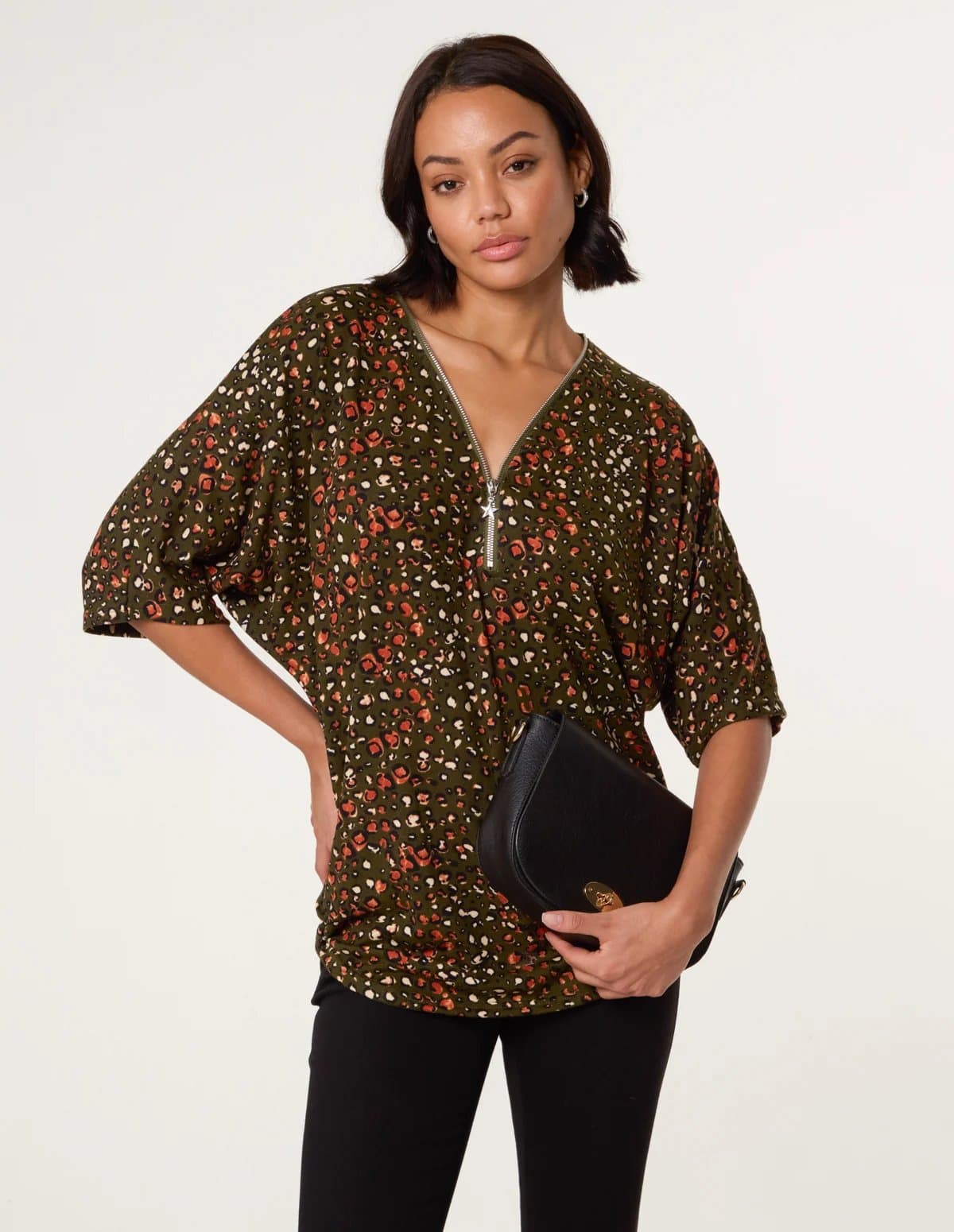 Blue Vanilla Printed Zip Front Top