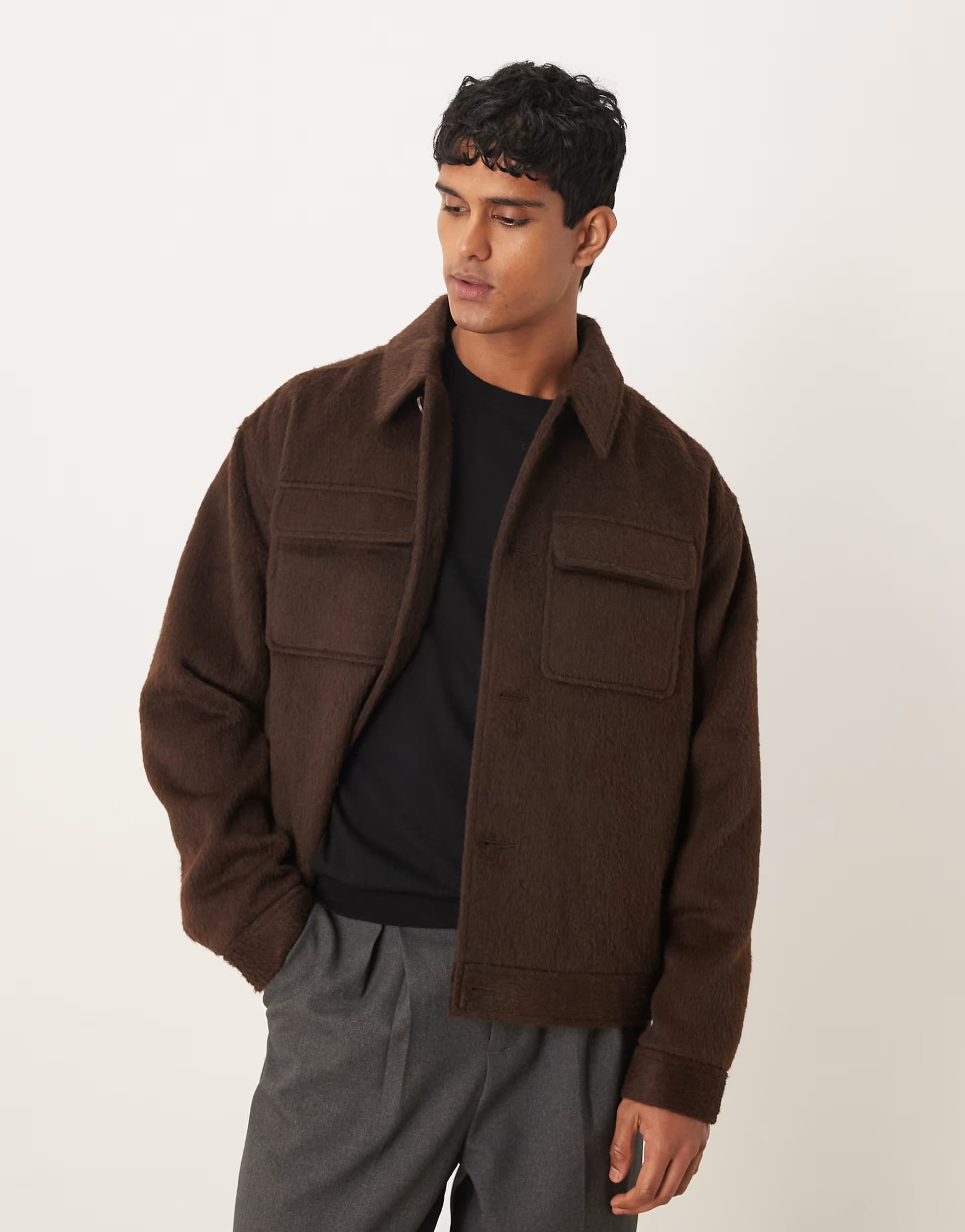 ASOS ASOS DESIGN wool look brushed harrington jacket in brown