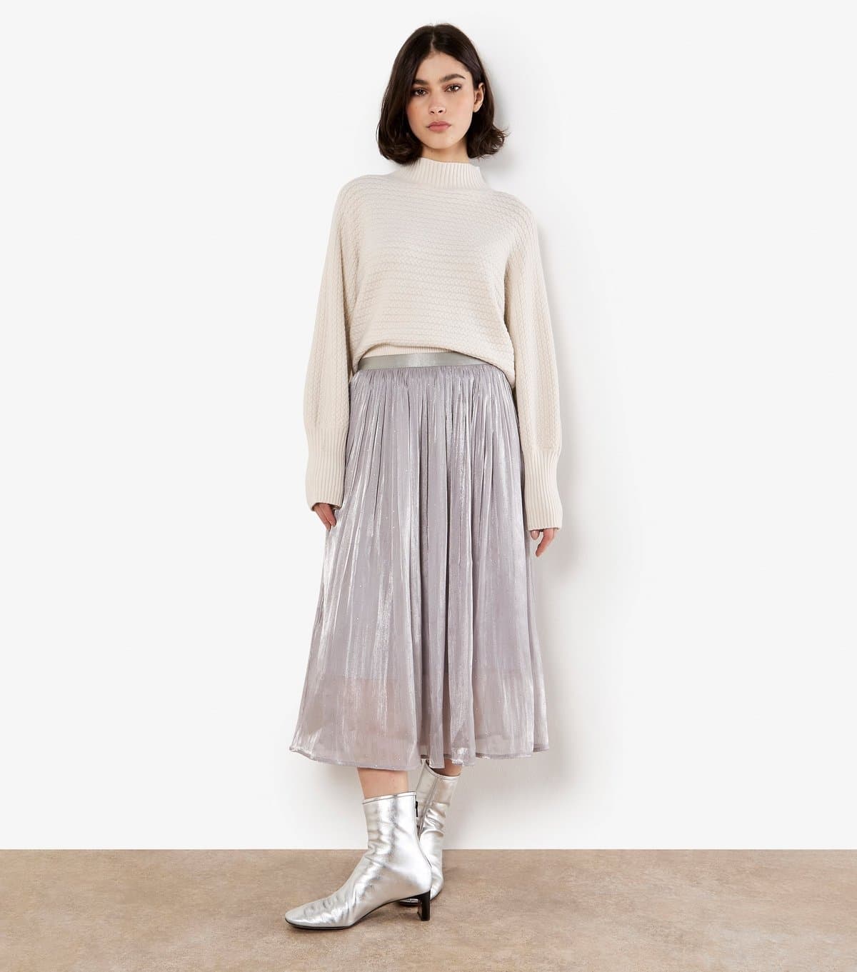 Apricot Apricot Silver Shimmery Midi Skirt by New Look