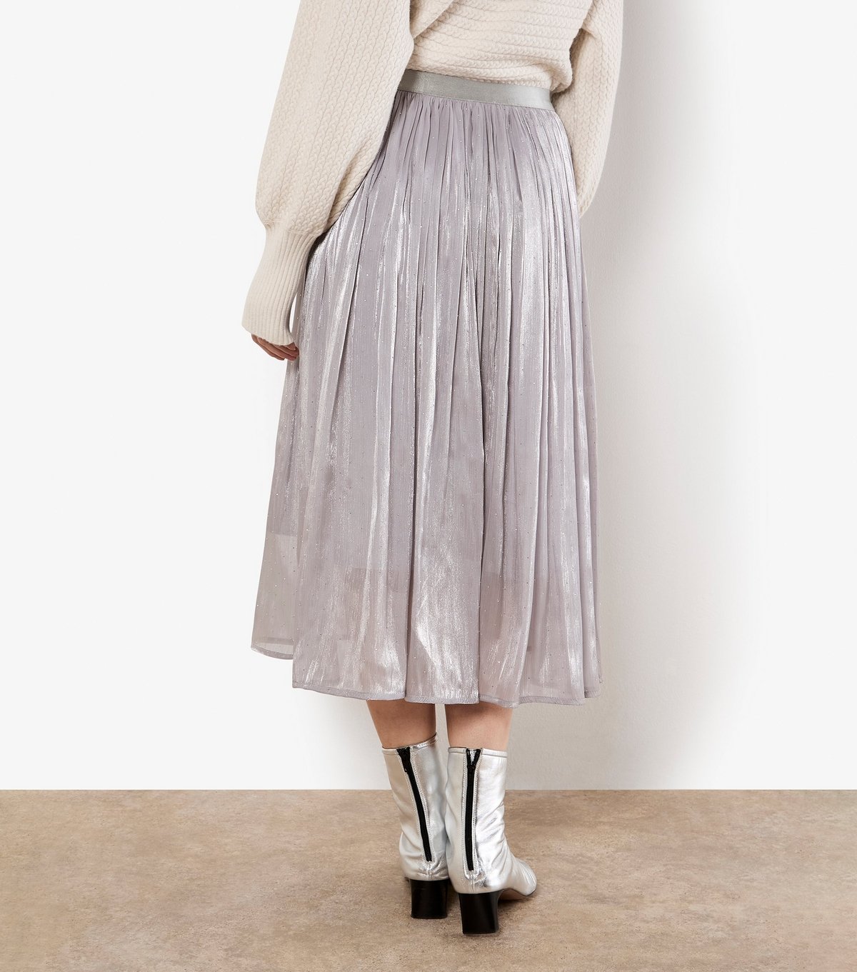 Apricot Women's Silver Shimmery Diamante Studded Midi Skirt Apricot New Look - 3