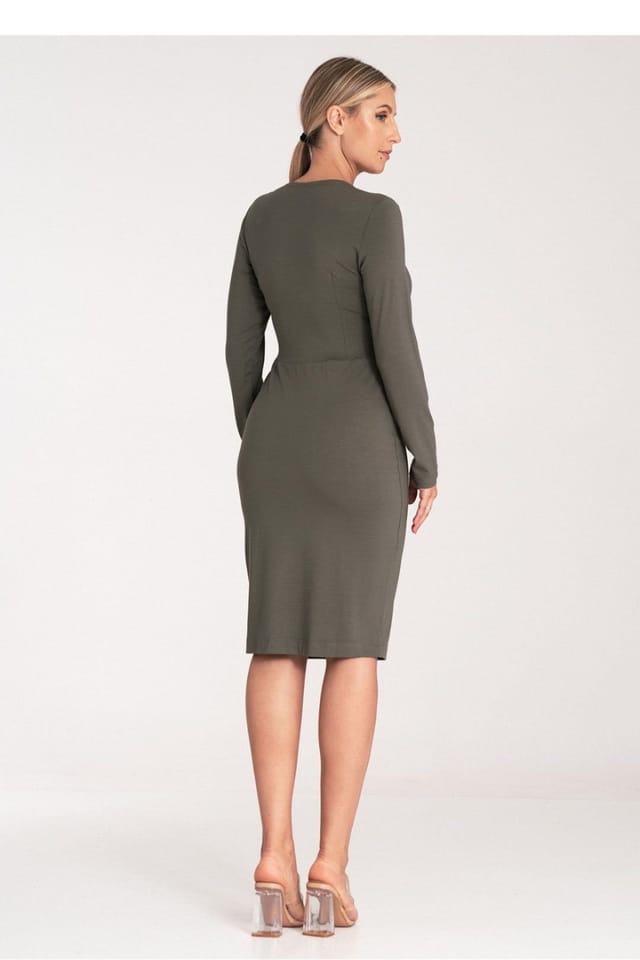 Love Lace Love Lace Women's Fitted V Neck Long Sleeve Side Zip Dress in Green - 3