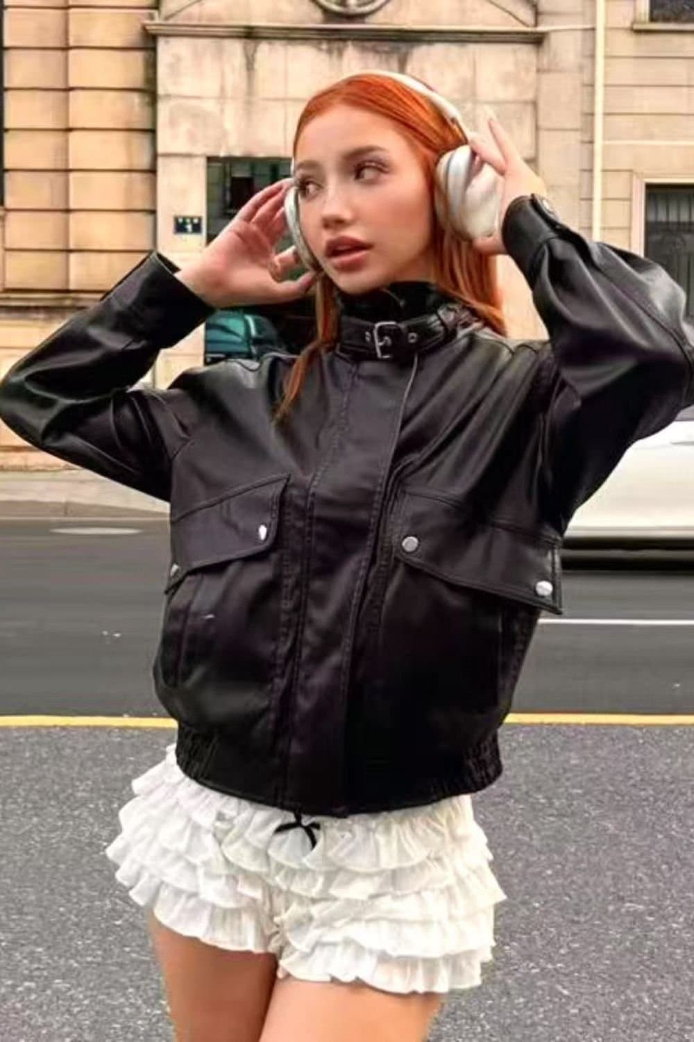 OUTTA BOX OUTTA BOX Women's Zip Pocket Faux Leather Biker Jacket in Brown