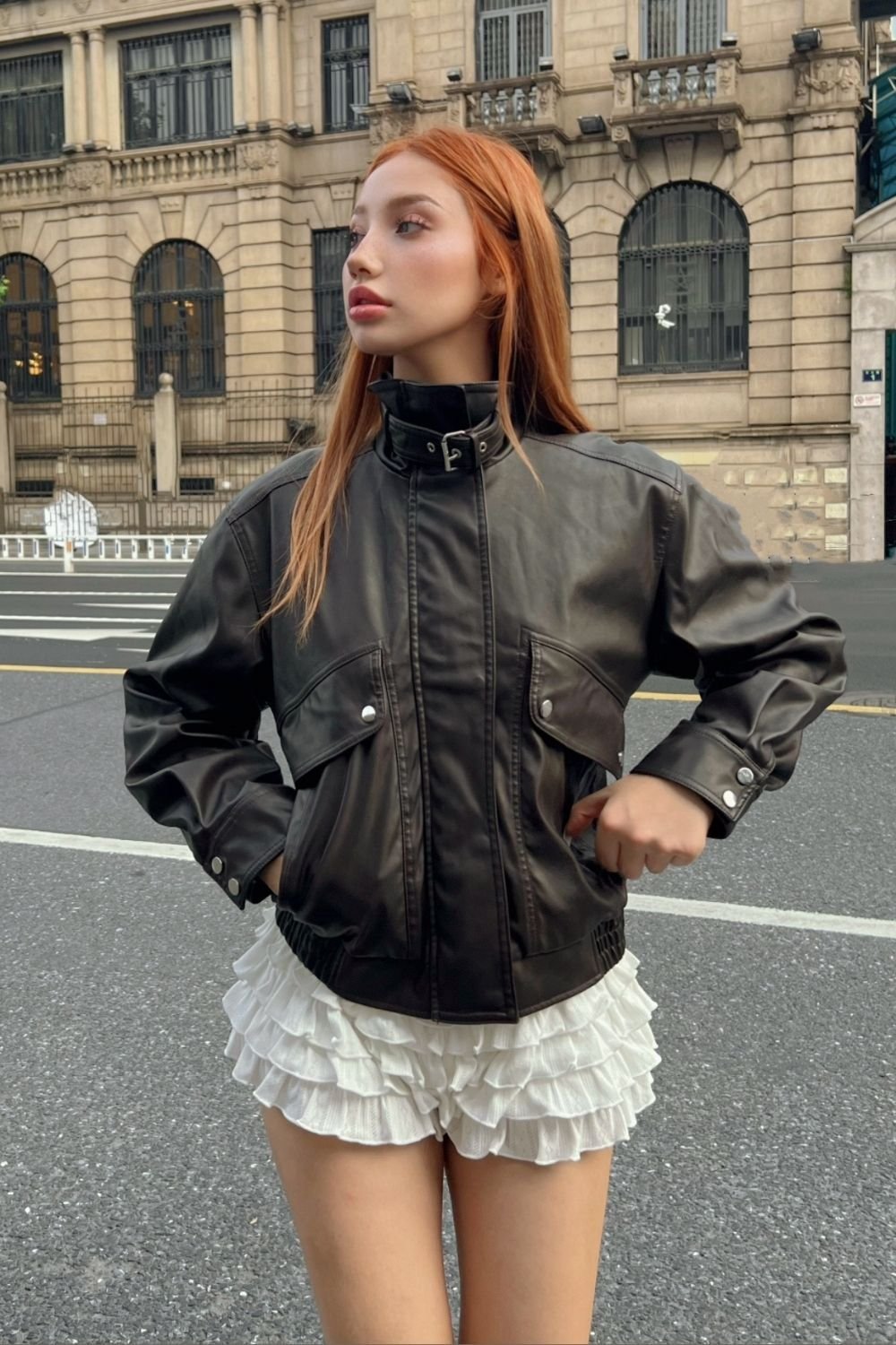 OUTTA BOX OUTTA BOX Women's Zip Pocket Faux Leather Biker Jacket in Brown - 3