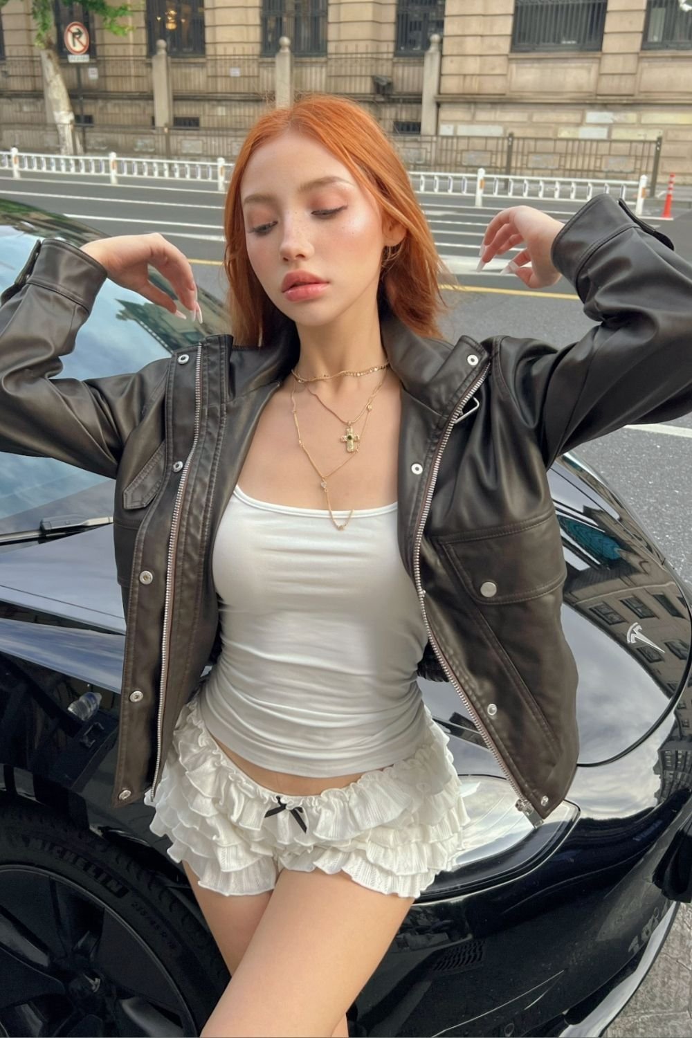 OUTTA BOX OUTTA BOX Women's Zip Pocket Faux Leather Biker Jacket in Brown - 4