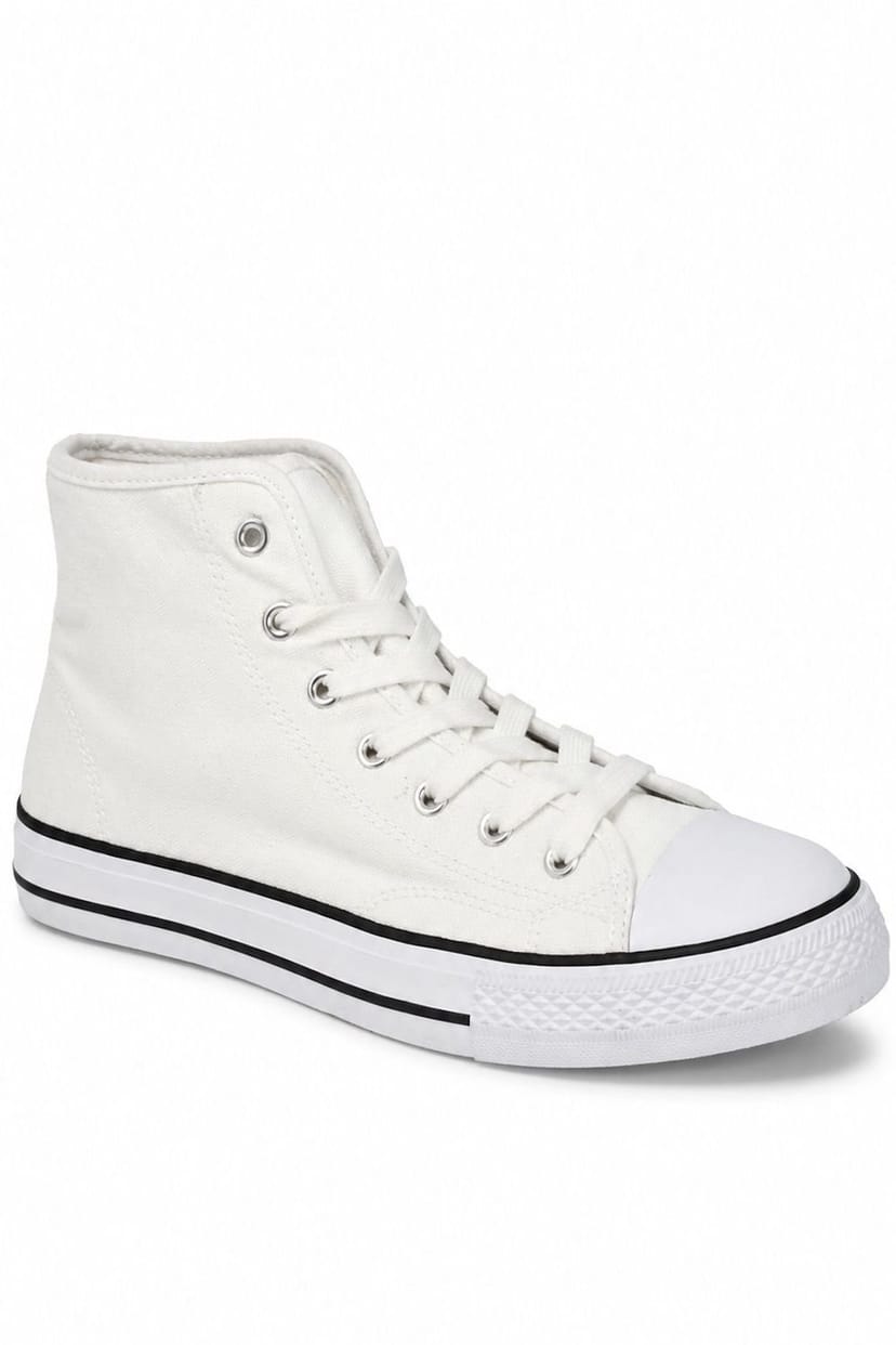 Spot On Spot On Men's High Top Canvas Lace Up Trainers in Warm White - 1
