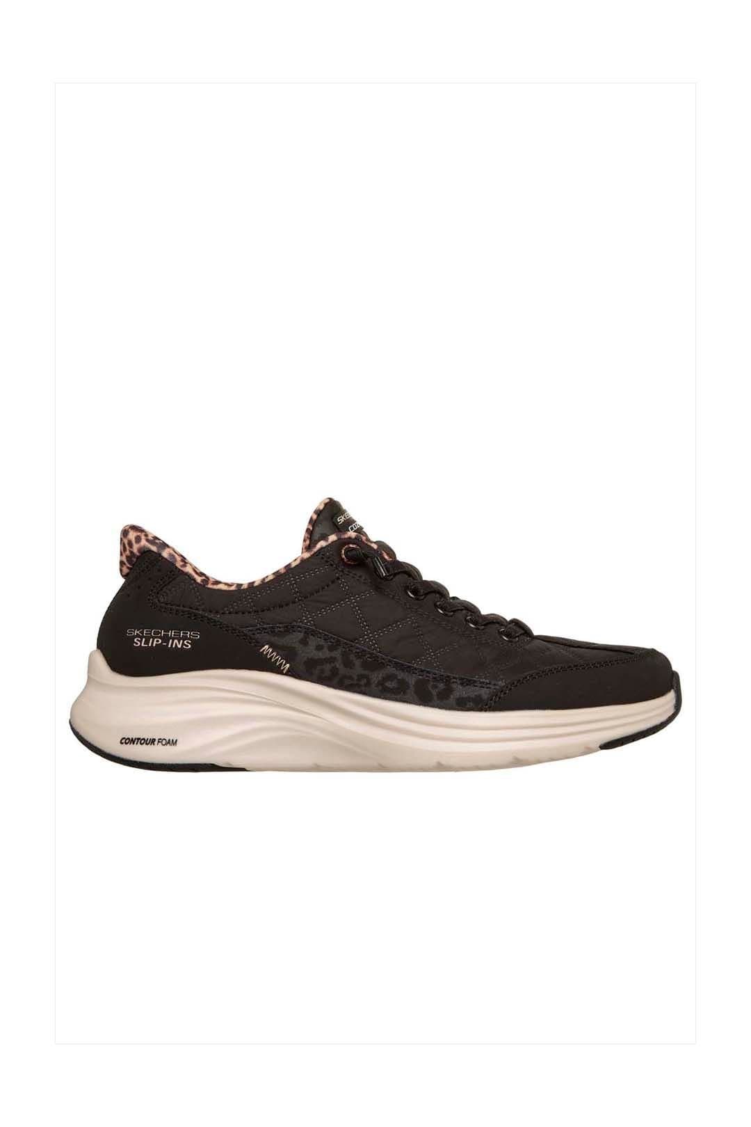 Skechers Skechers Women's Contour Foam Cozy Fit Leopard Bungee Slip-Ins Trainers Black
