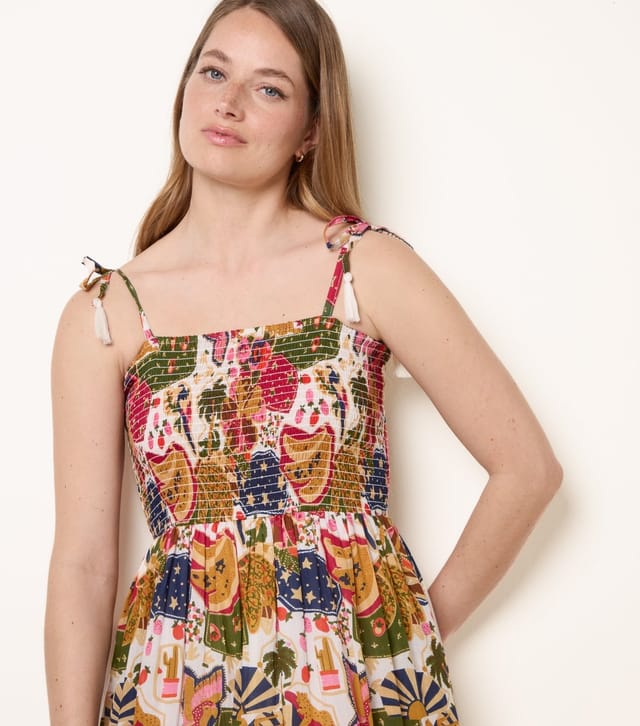 Blue Vanilla Women's Multicoloured Cotton Floral Shirred Midi Dress Blue Vanilla New Look - 2