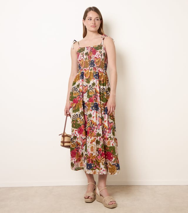 Blue Vanilla Women's Multicoloured Cotton Floral Shirred Midi Dress Blue Vanilla New Look - 3