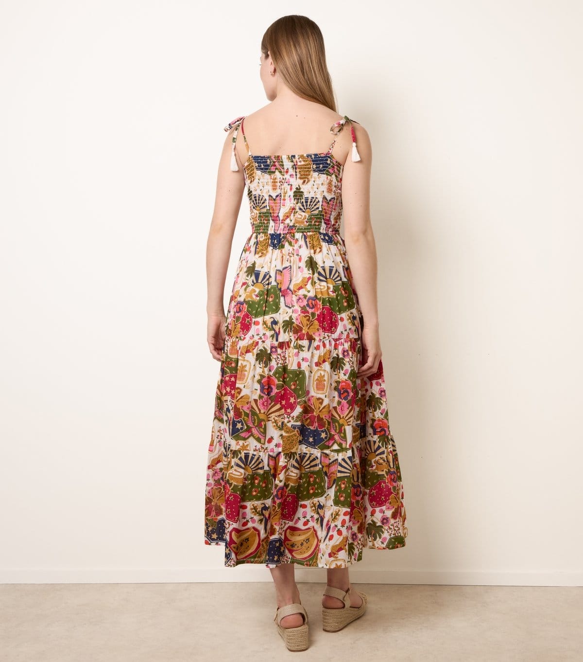 Blue Vanilla Women's Multicoloured Cotton Floral Shirred Midi Dress Blue Vanilla New Look - 4