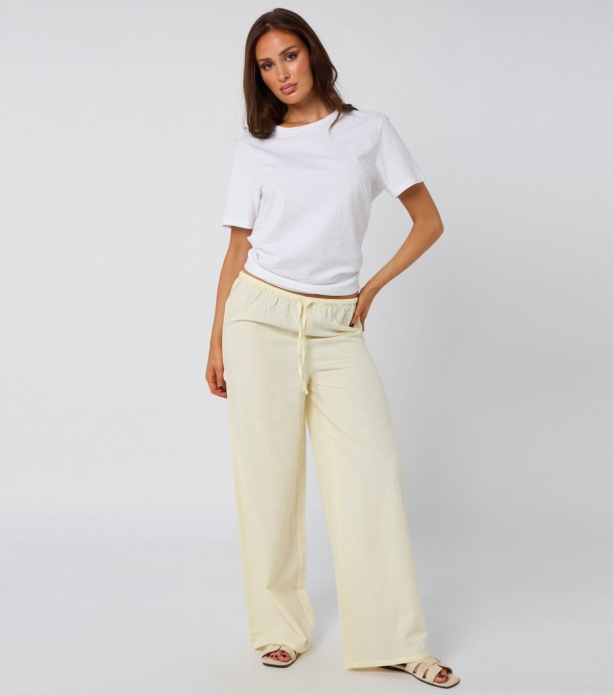 Urban Bliss Women's Lemon Yellow Wide Leg Elasticated Trousers Urban Bliss New Look - 1
