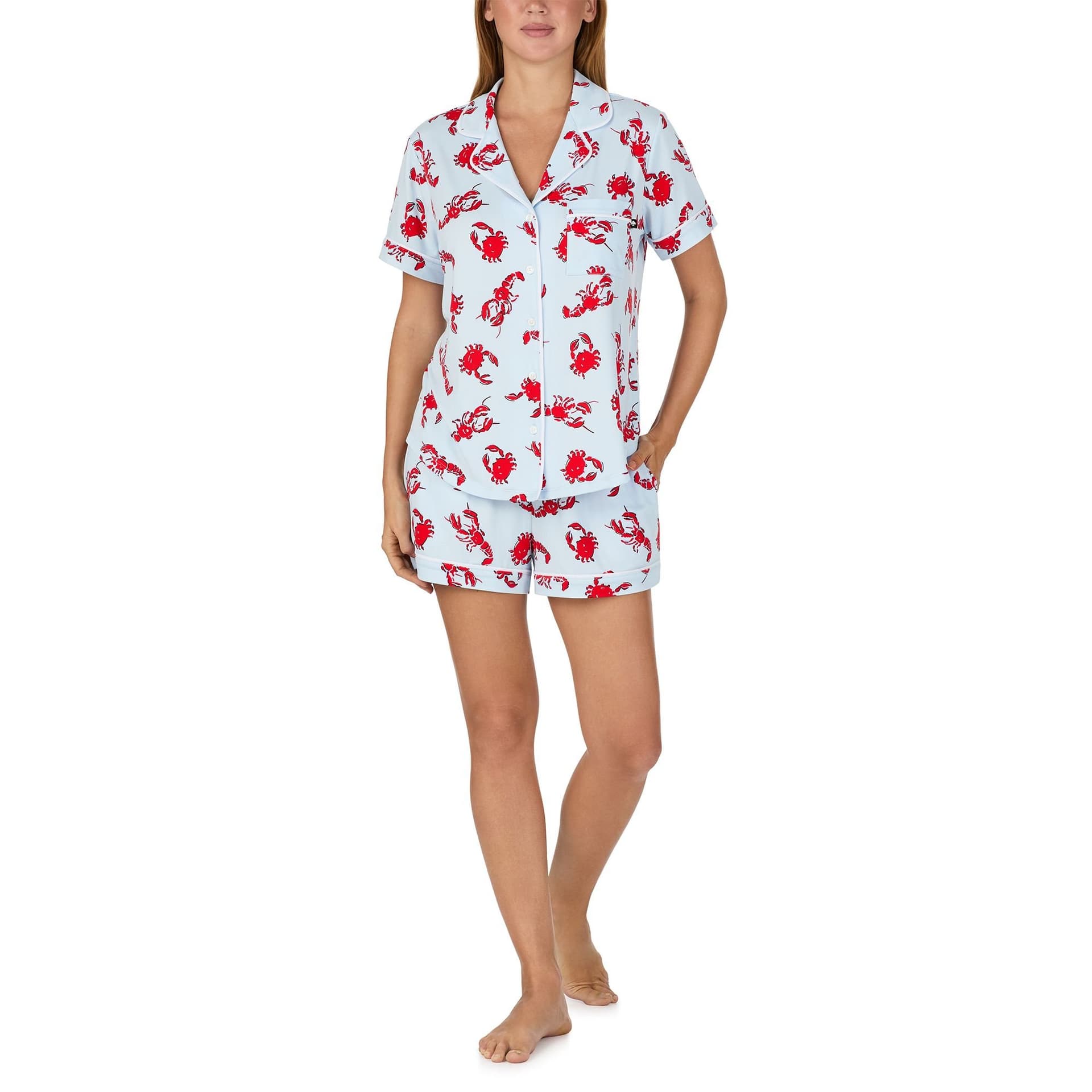 kate spade new york Kate Spade New York Women's KS new york short sleeve notch short pj set in crabs & lobster in Duck Egg Blue