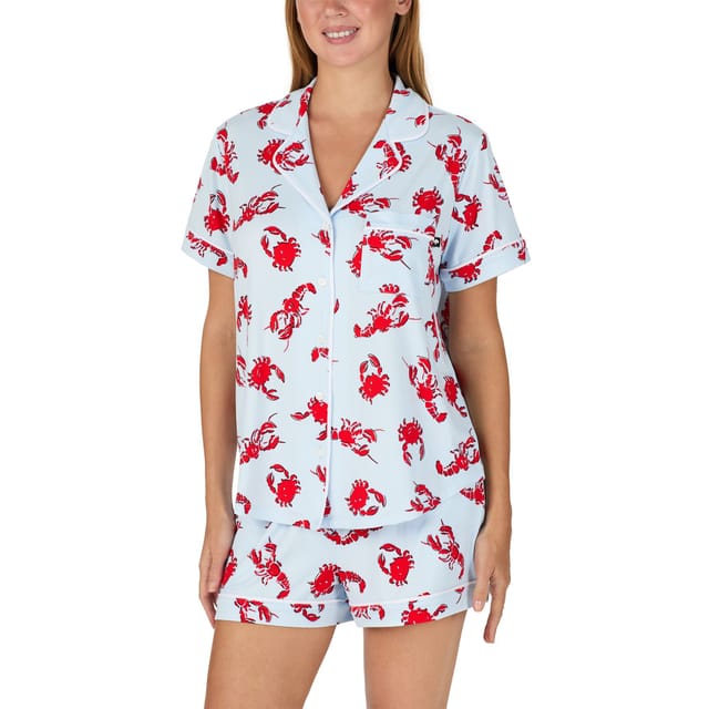 kate spade new york Kate Spade New York Women's KS new york short sleeve notch short pj set in crabs & lobster in Duck Egg Blue - 3