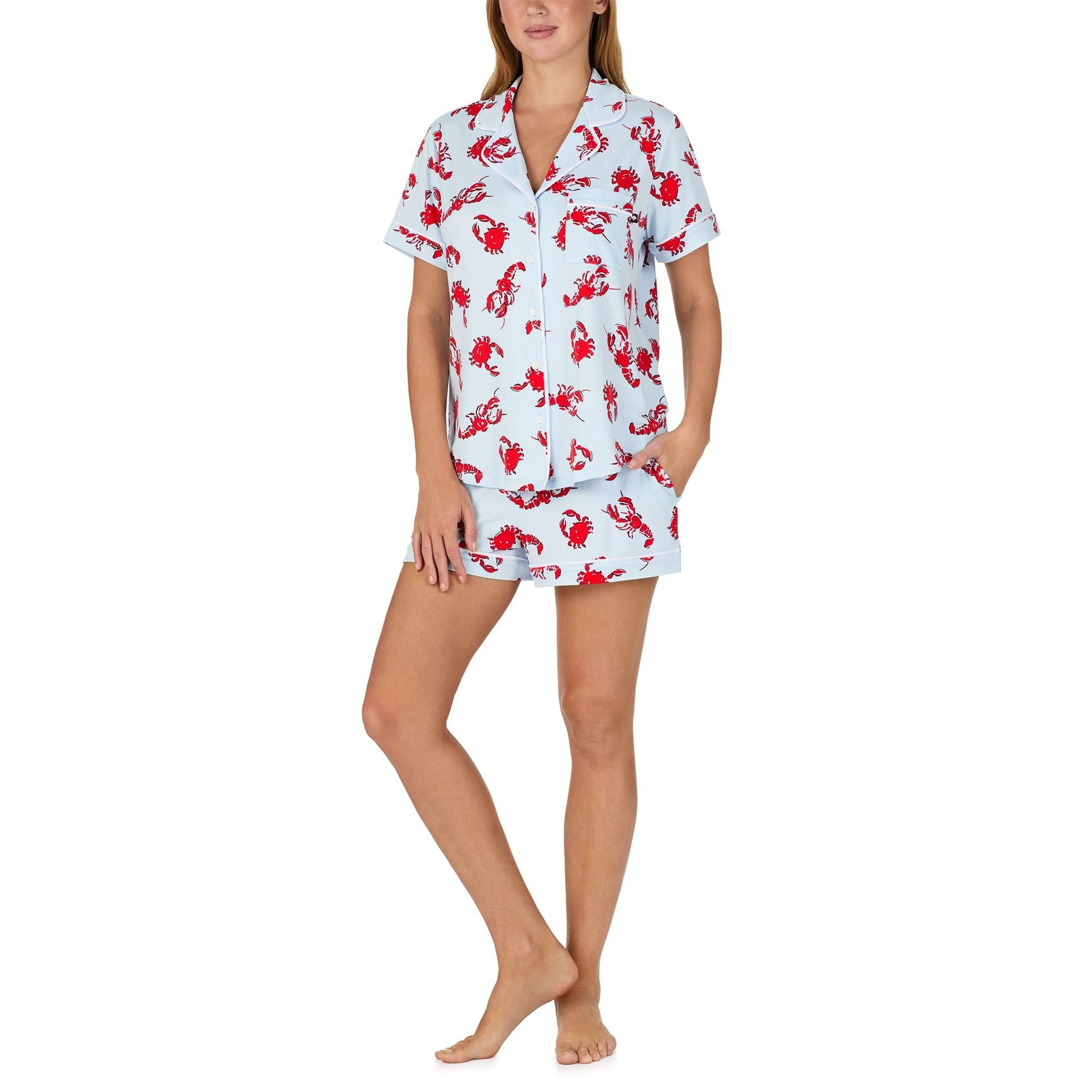 kate spade new york Kate Spade New York Women's KS new york short sleeve notch short pj set in crabs & lobster in Duck Egg Blue - 4