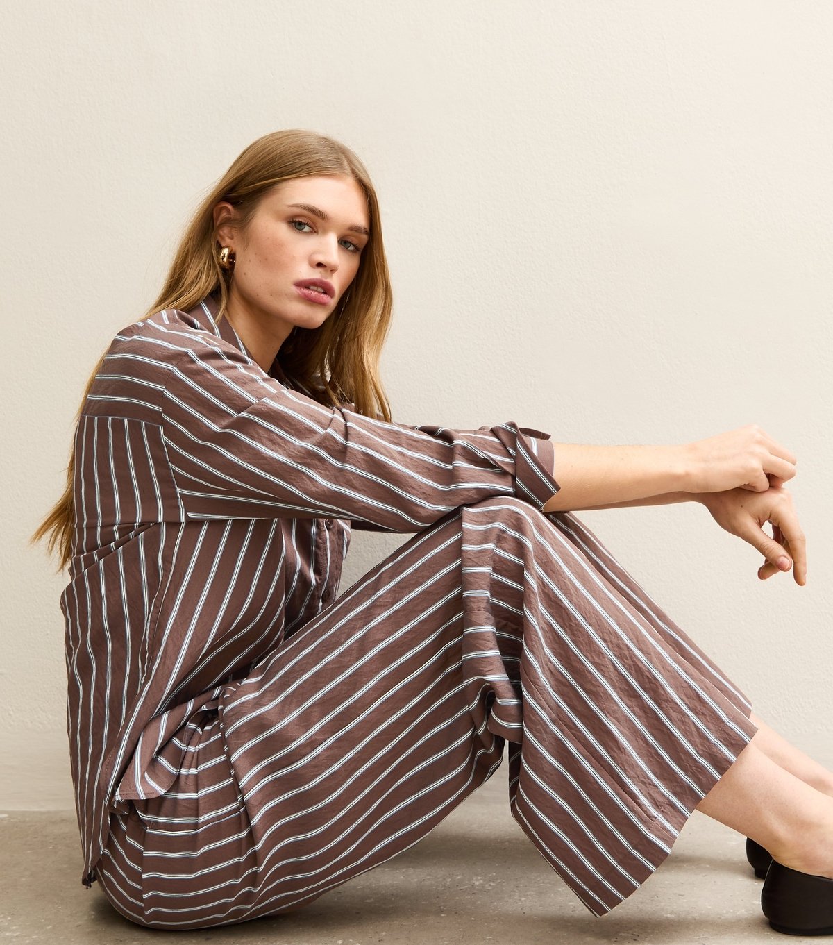 New Look Women's Brown Striped Drawstring Wide Leg Trousers New Look - 3