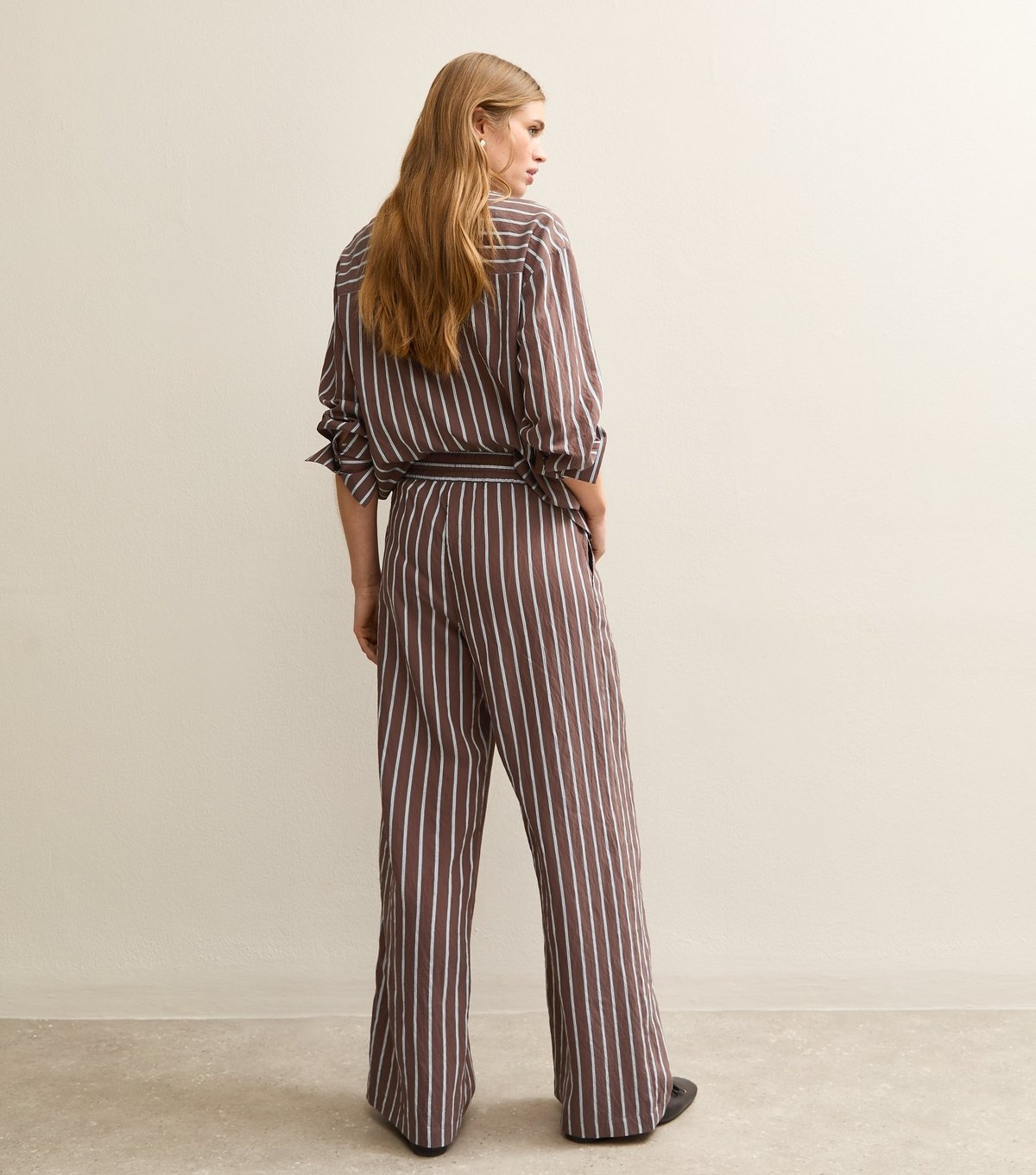 New Look Women's Brown Striped Drawstring Wide Leg Trousers New Look - 4