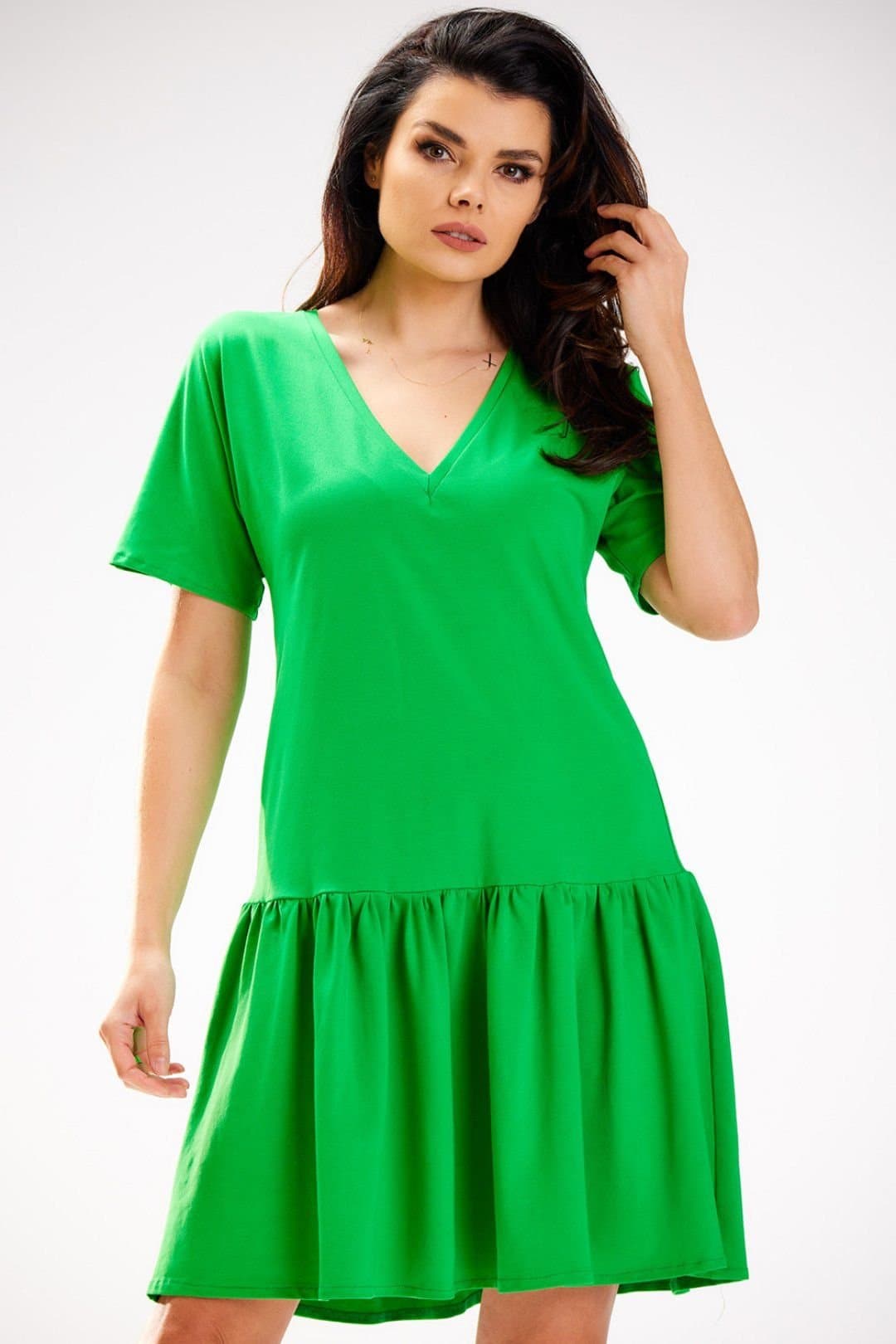 Love Lace Love Lace Women's Loose Short Sleeve Ruffle Hem Day Dress Style 181260 in Green