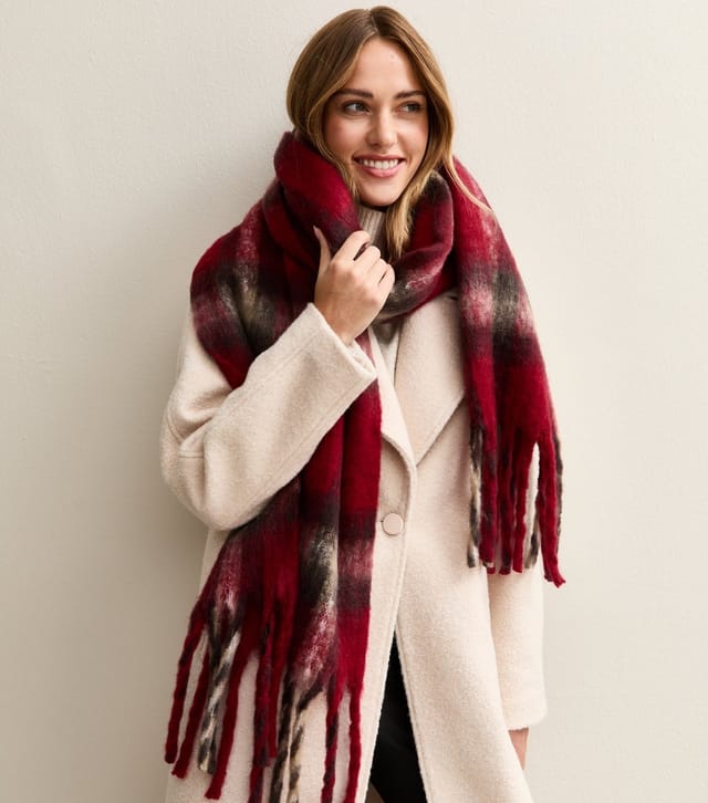 New Look Red Heritage Check Knitted Fringe Scarf New Look - 2