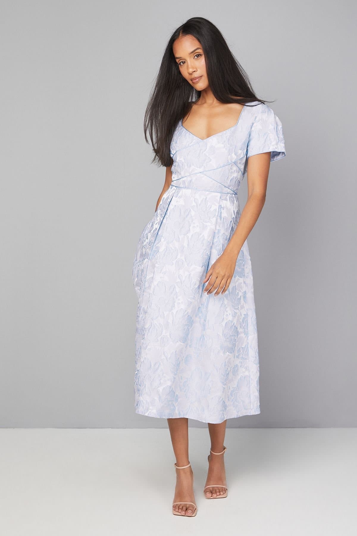 Wallis Wallis Women's Jacquard Seam Detail Midi Dress in Blue