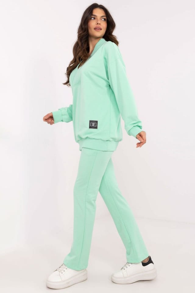 Love Lace Love Lace Women's Minimalist Wrap Neck Blouse & Wide Pant Set in Mint - 2