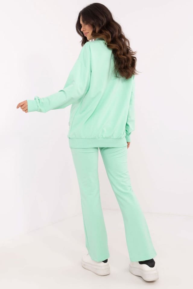 Love Lace Love Lace Women's Minimalist Wrap Neck Blouse & Wide Pant Set in Mint - 3