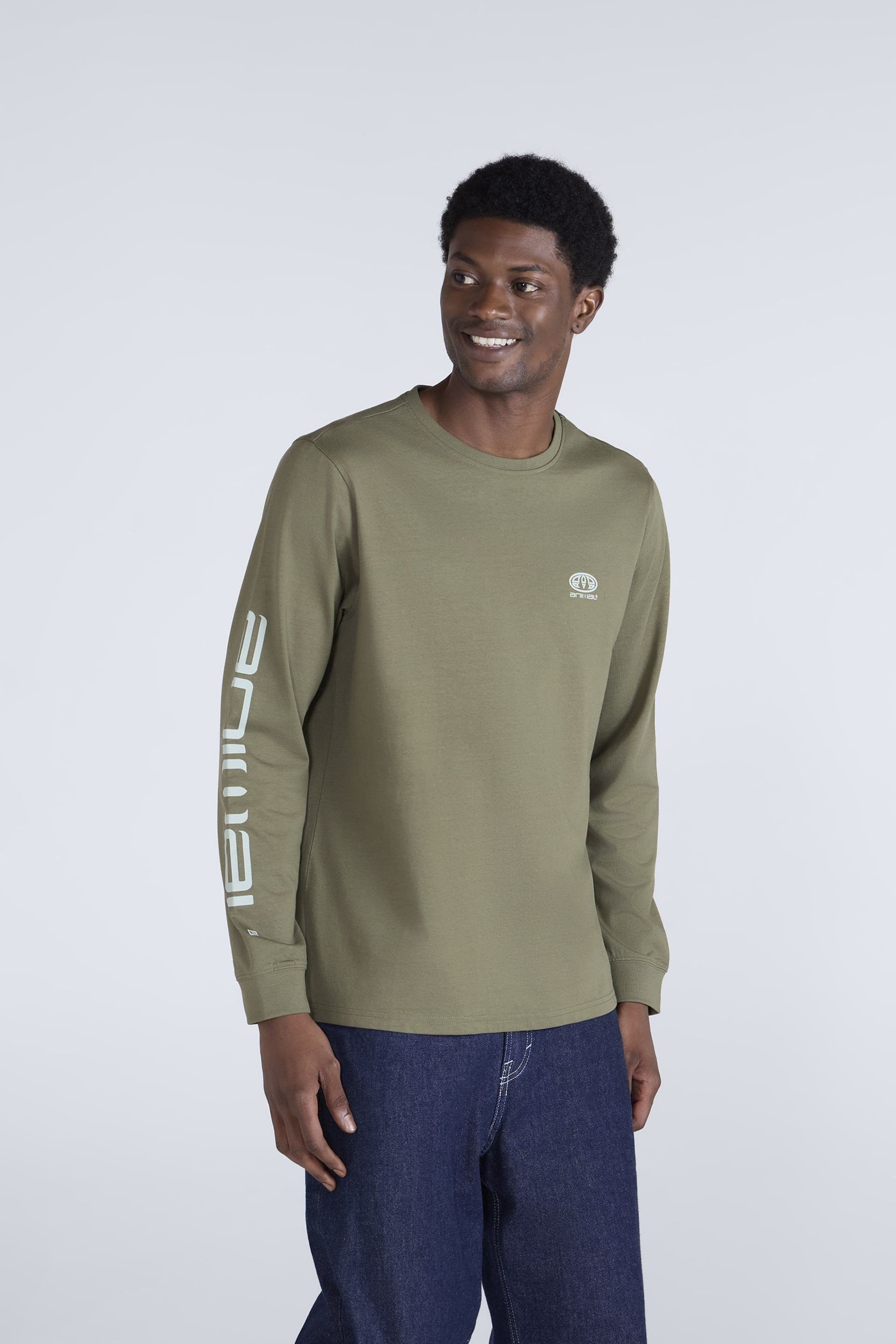 Animal Animal Men's 'Tommy' Comfortable Casual Lightweight Long Sleeve Relaxed Fit T-Shirt in Khaki