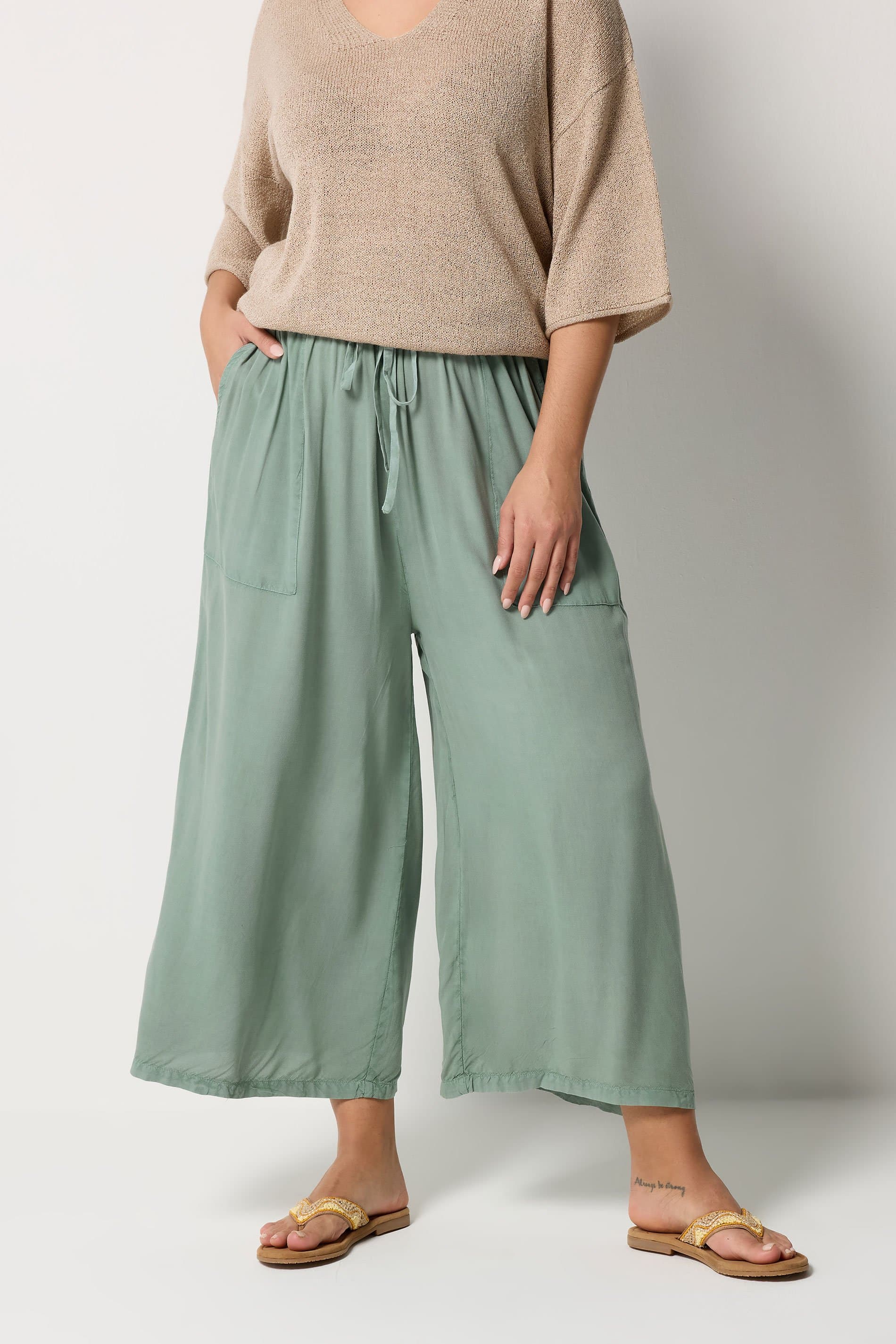 Yours Plus Size Sage Green Chambray Culottes