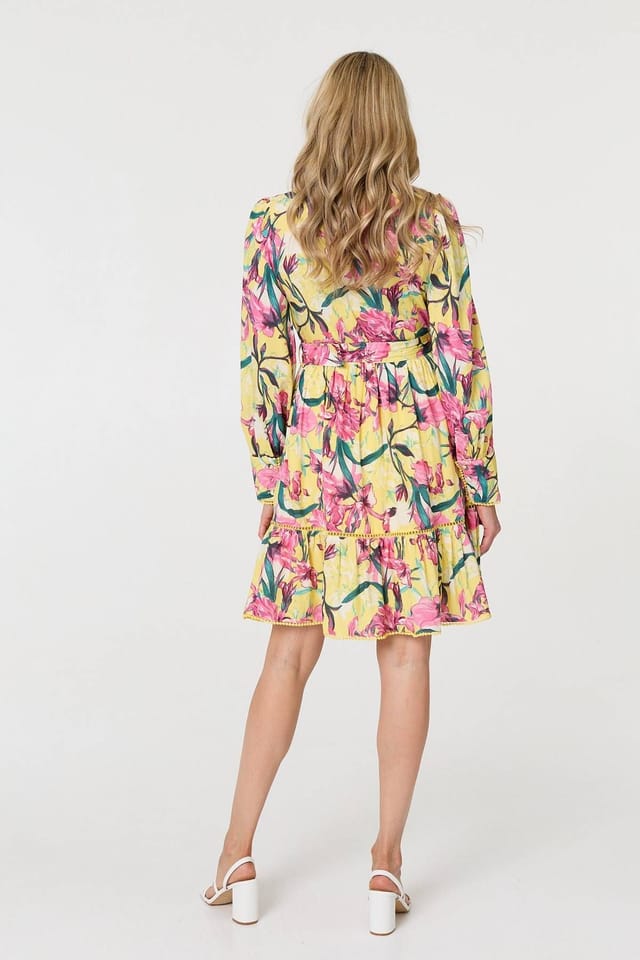 Izabel London Izabel London Women's Floral High Neck Long Sleeve Short Dress in Yellow - 3
