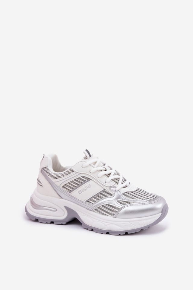 Love Lace Love Lace Women's Big Star Sport Sneakers Textile Chunky Sole Comfort in Silver - 2