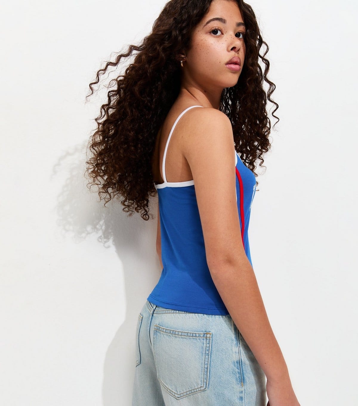 New Look Girls' Blue Cotton Rich Gem Embellished Contrast Trim Vest New Look - 4