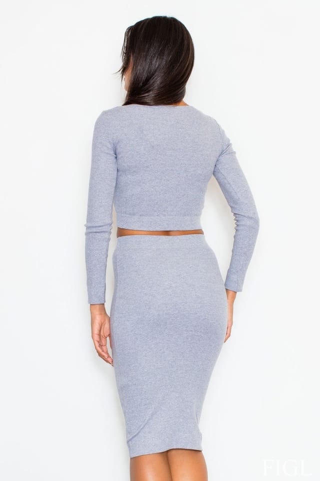 Love Lace Love Lace Women's Belted Sleeve Top & Pencil Midi Skirt in Grey - 2