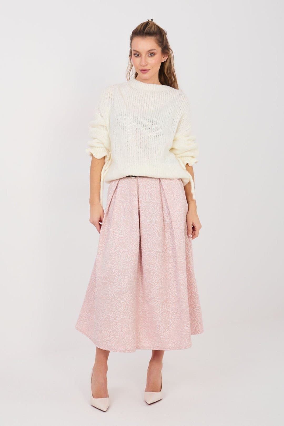 Love Lace Love Lace Pink Flared Midi Skirt with Pockets