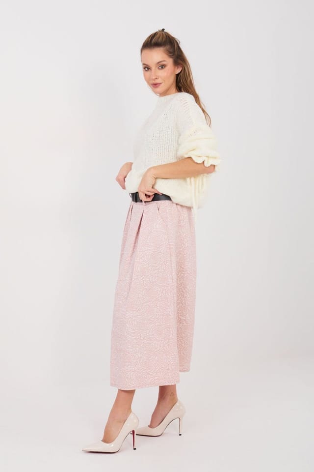 Love Lace Love Lace Women's Elegant Flared Midi Skirt with Pockets in Pink - 2