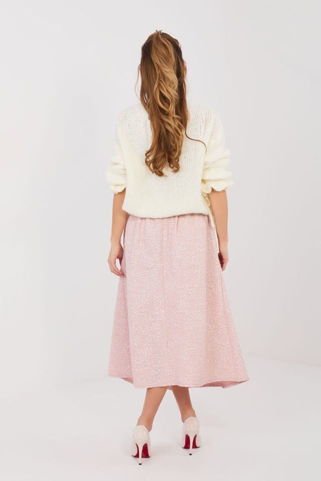 Love Lace Love Lace Women's Elegant Flared Midi Skirt with Pockets in Pink - 3