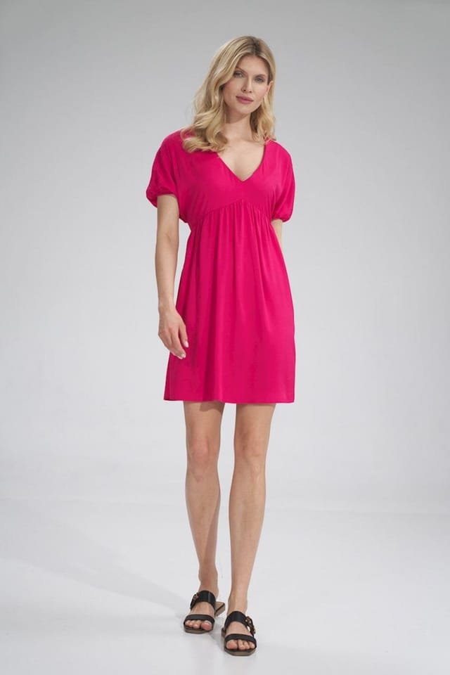 Love Lace Love Lace Women's Sweetheart Neck Pleated Waist Loose Dress in Pink - 2