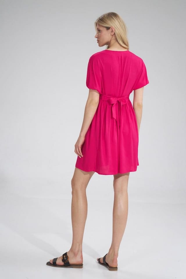 Love Lace Love Lace Women's Sweetheart Neck Pleated Waist Loose Dress in Pink - 3