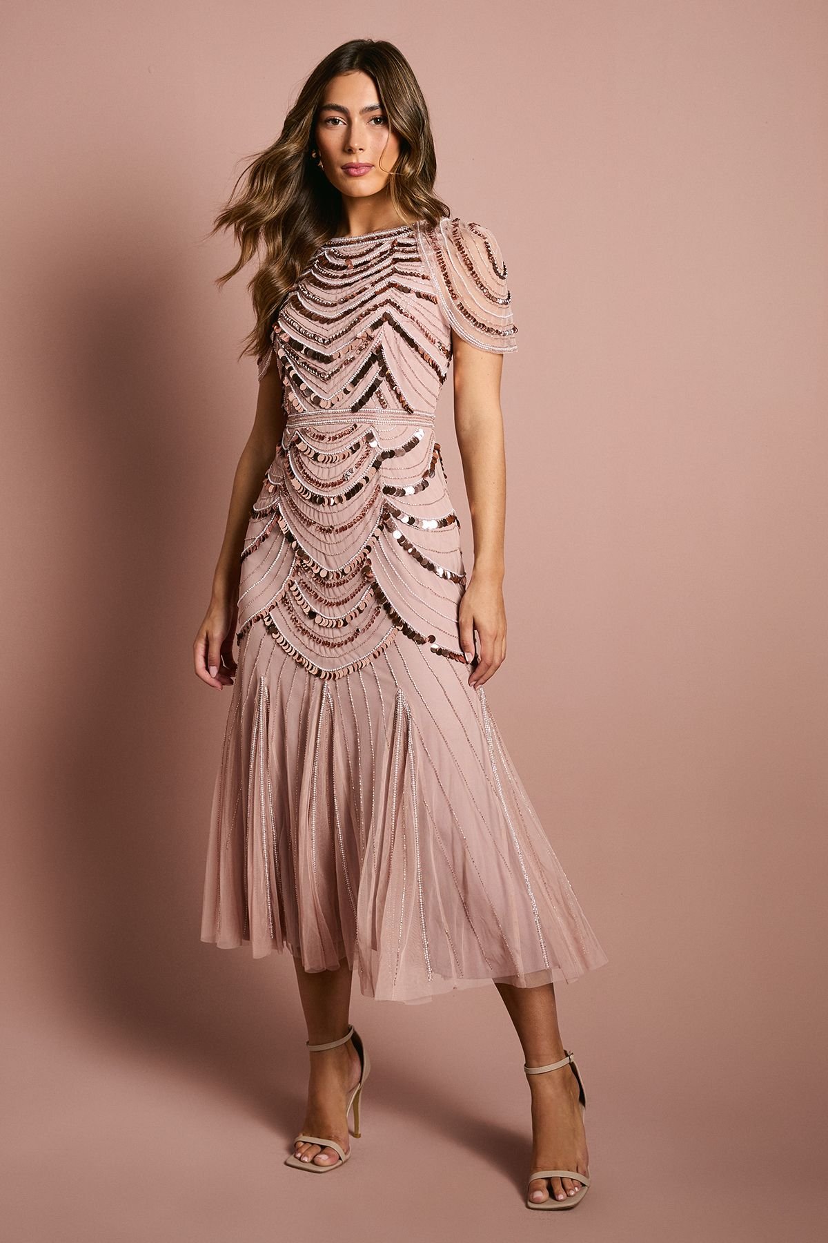 Coast Coast Women's Cape Shoulder Embellished Midi Dress in Blush - 2