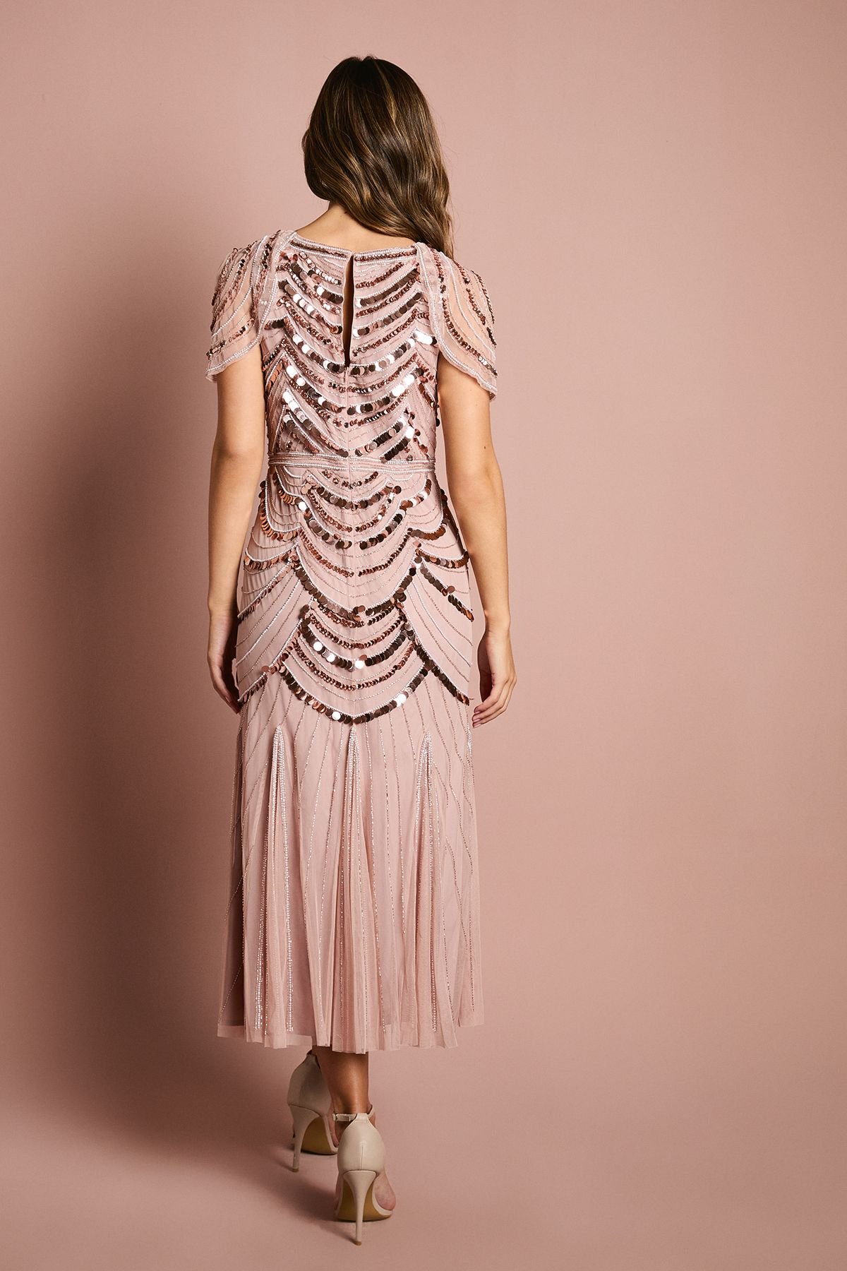 Coast Coast Women's Cape Shoulder Embellished Midi Dress in Blush - 3