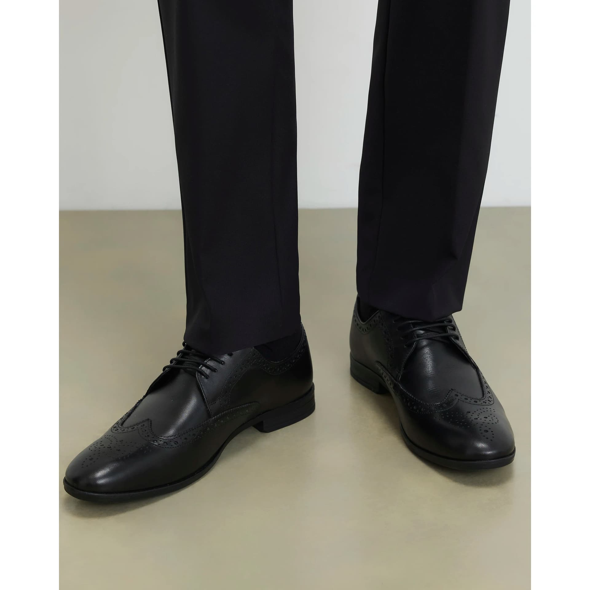 River Island Mens River Island Black Wide Fit Leather Brogue Shoes