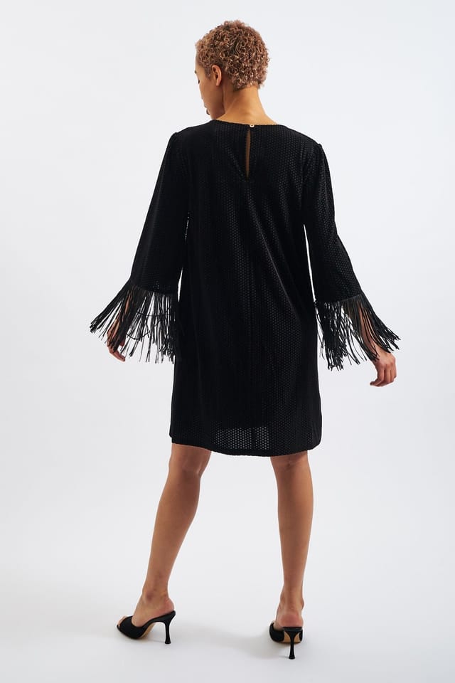 Louche Louche Women's Rosamee Fringe Trim Sleeve Mini Dress in Black - 2