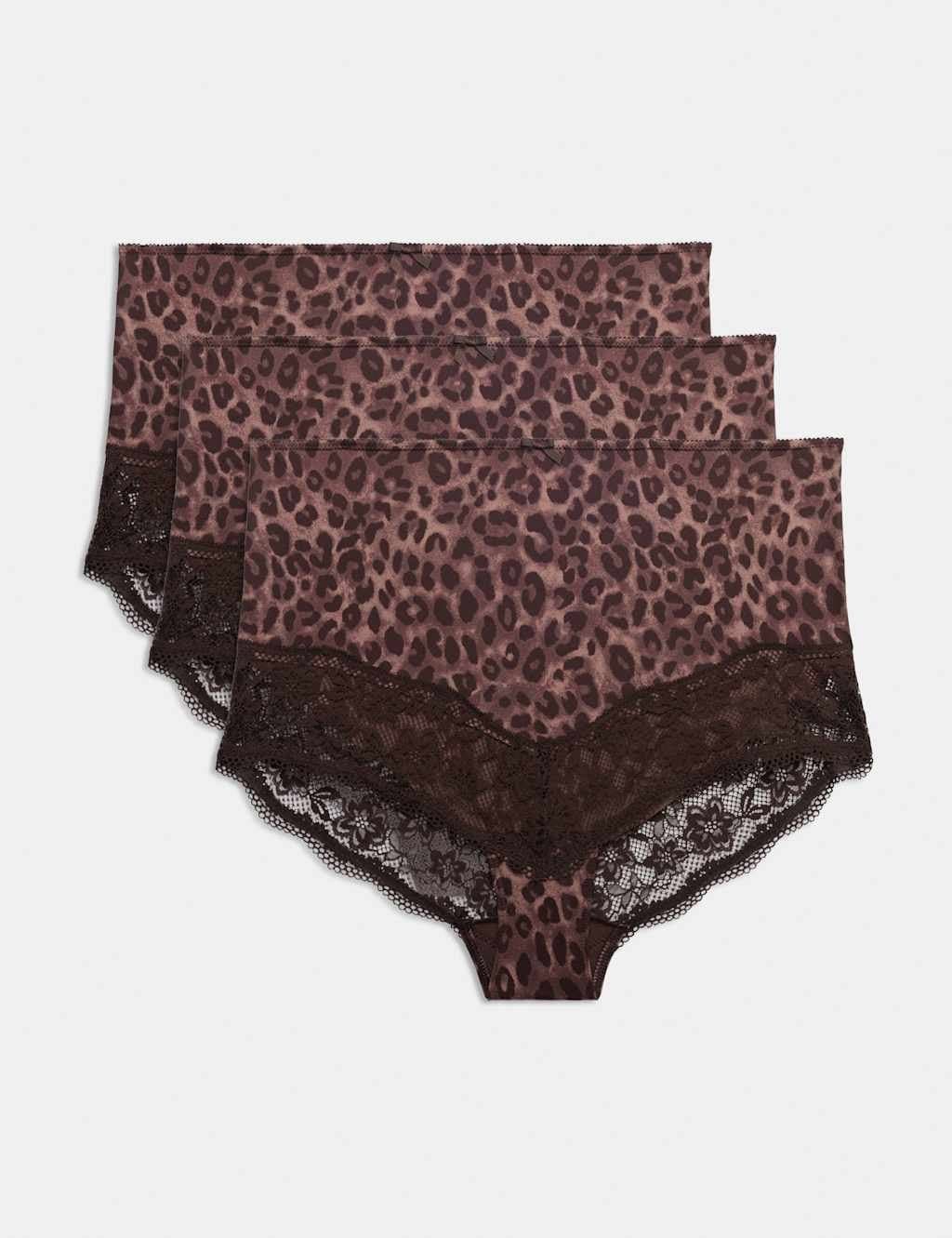 Marks & Spencer M&S 3 Pack Jasmine Lace Trim Full Briefs Chocolate Mix