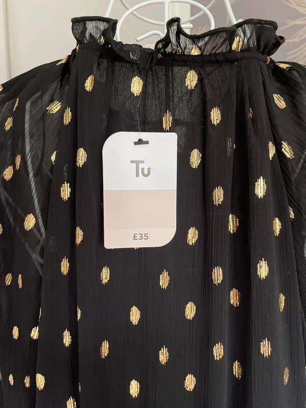 TU Woman Brand new Black & gold chiffon mid calf dress size 14