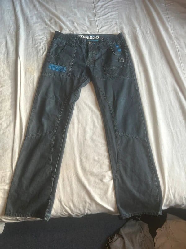 Enzo Men’s Dark Blue/Black Wash Jeans – 34L | Unique Design
