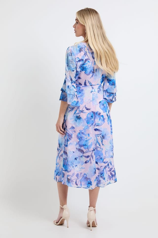 Wallis Wallis Women's Petite Floral Burn Out Ruffle Sleeve Midi Dress in Pink - 3