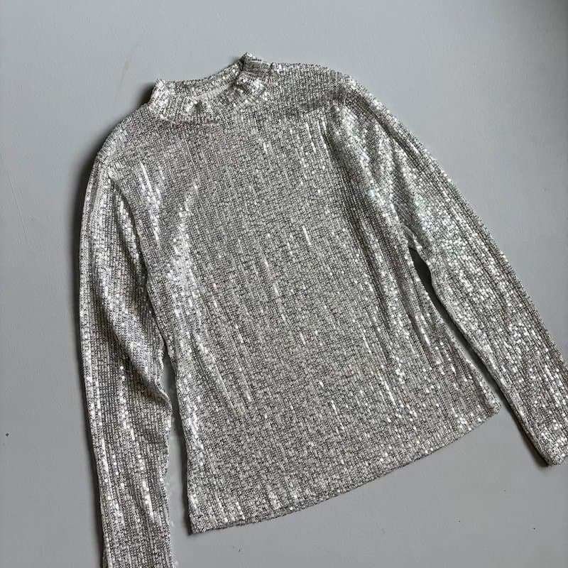 y2k Vintage Y2K Silver sheer sequin long sleeve top