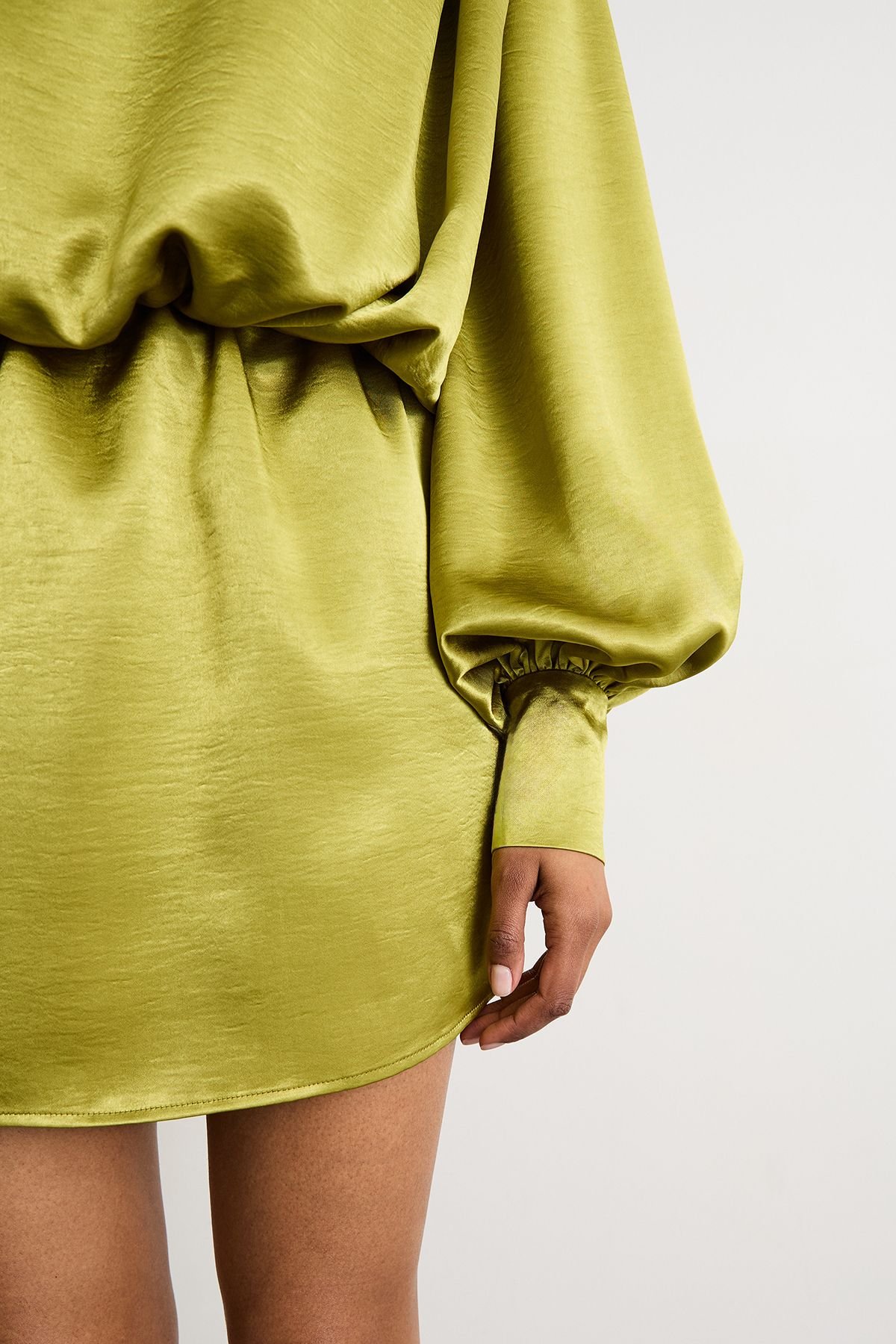 Warehouse Warehouse Women's Extreme Shoulder Draped Satin Mini Dress in Chartreuse - 4