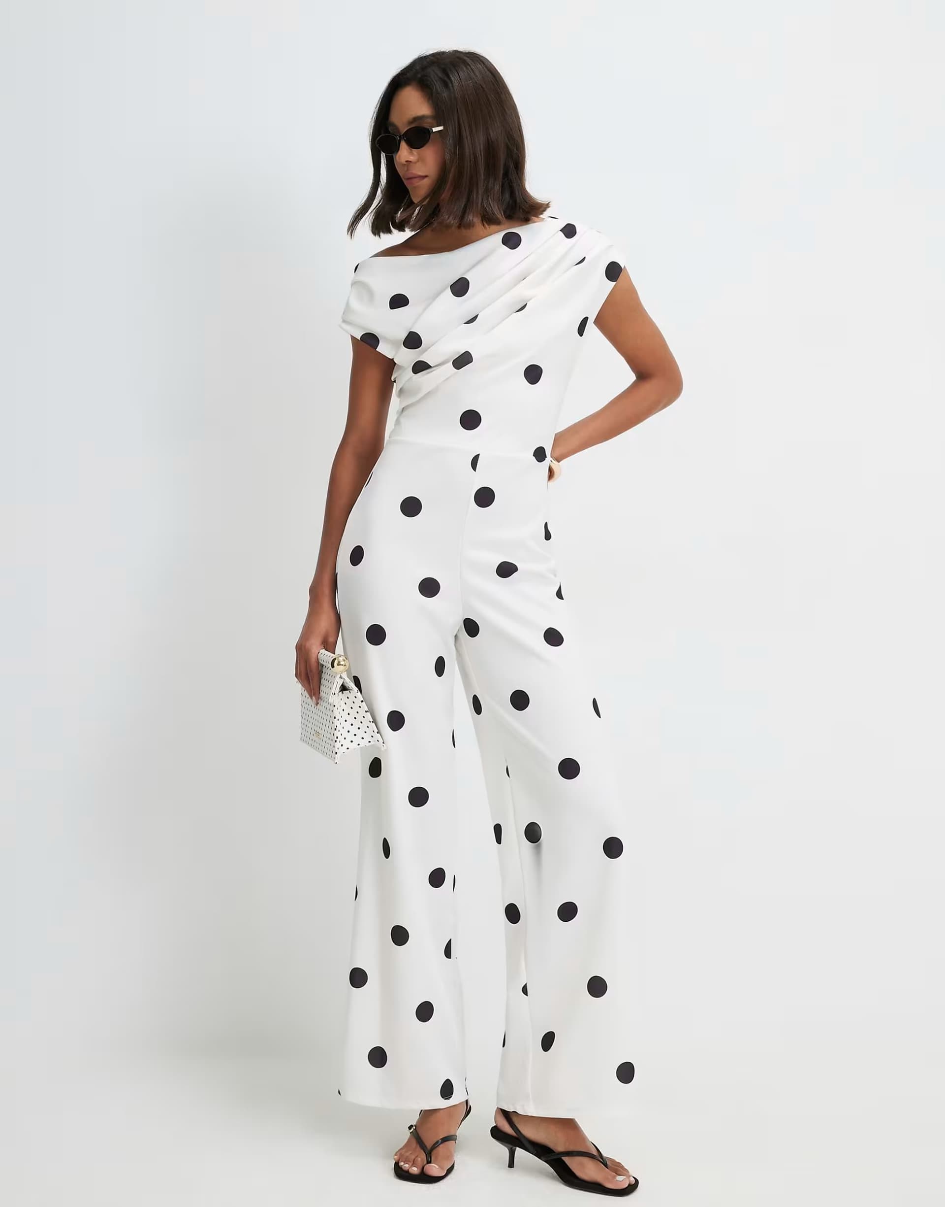 ASOS River Island Polka dot draped jumpsuit in white
