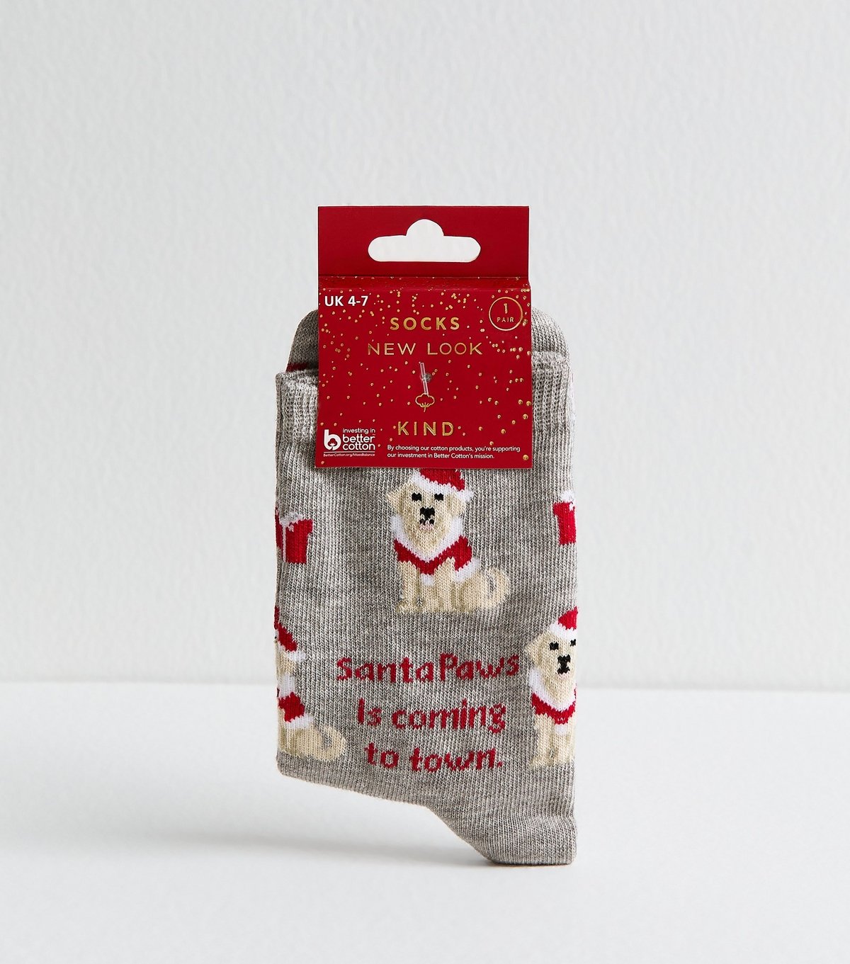 New Look Grey Christmas Santa Paws Is Coming To Town Socks New Look - 3