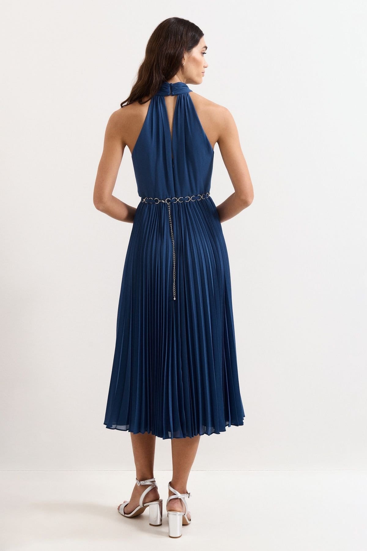 Phase Eight Phase Eight Women's Sathia Pleated Halter Neck Midi Dress in Mid Navy - 4