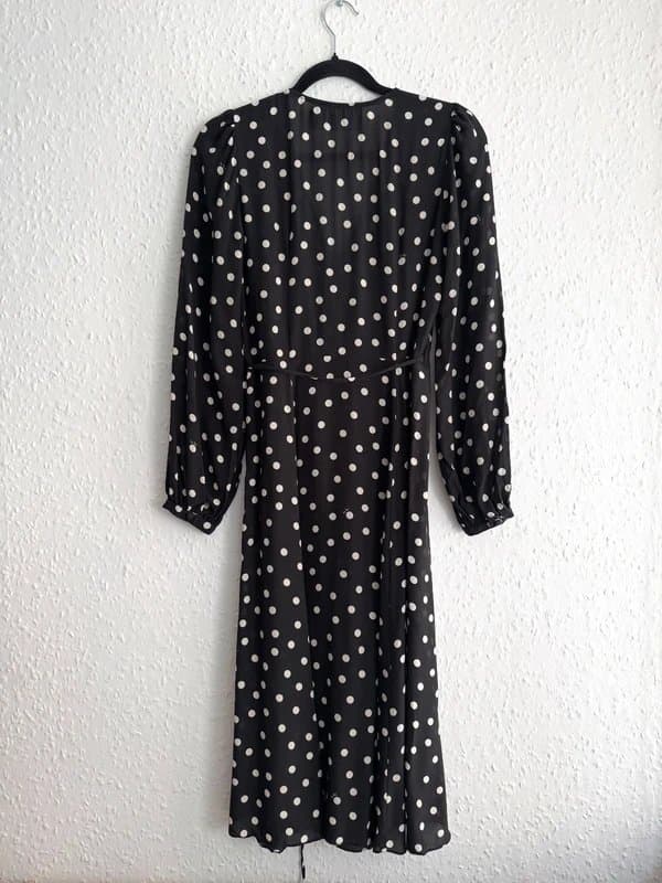 Reformation Women’s Réalisation Par Black White Polka Dot 100% Silk Wrap Midi Dress