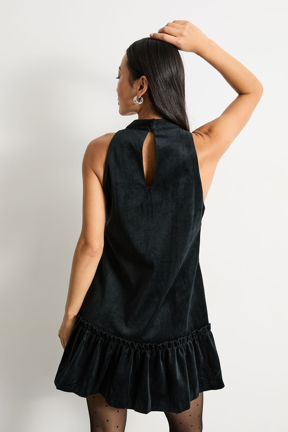 Warehouse Warehouse Women's Petite Bonded Velvet High Neck Mini Dress in Black - 3